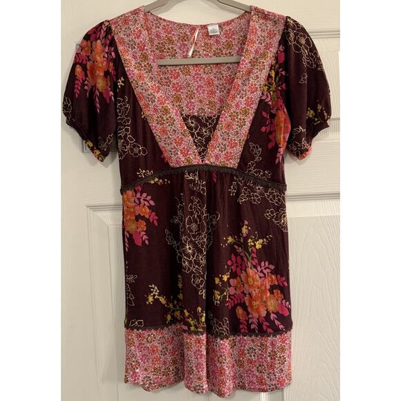Ric Rac Tops - Anthropologie Ric Rac Baby Doll Top Womens XS Brown Floral Lace Y2K Festival